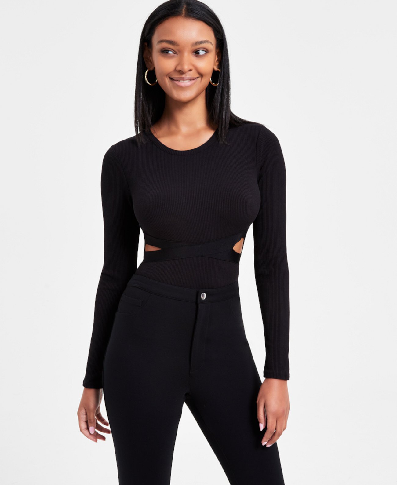 Women's Cutout Long-Sleeve Bodysuit, Exclusively at Macy's Bar III