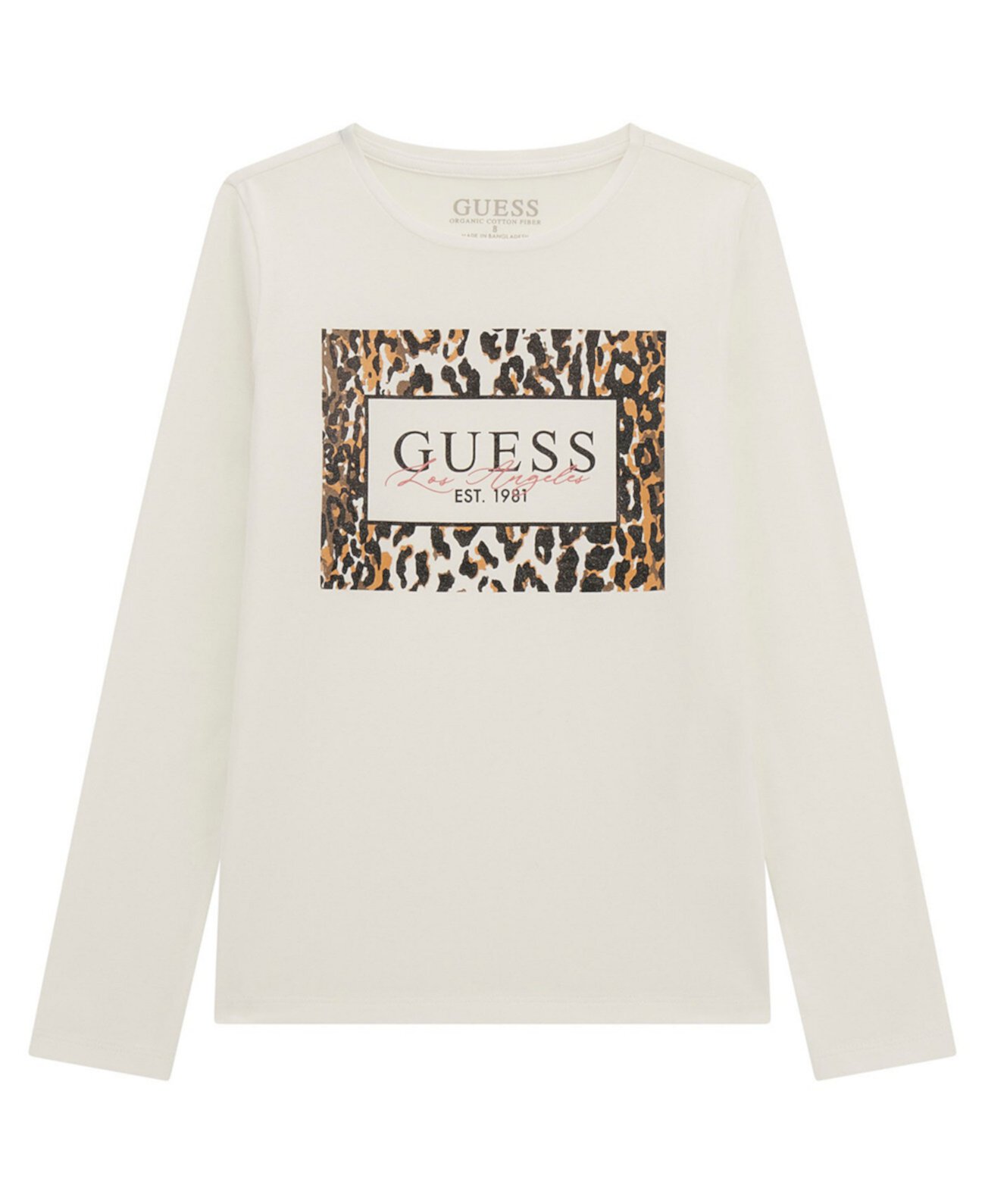 Big Girls Long Sleeve Glitter Print T-Shirt GUESS