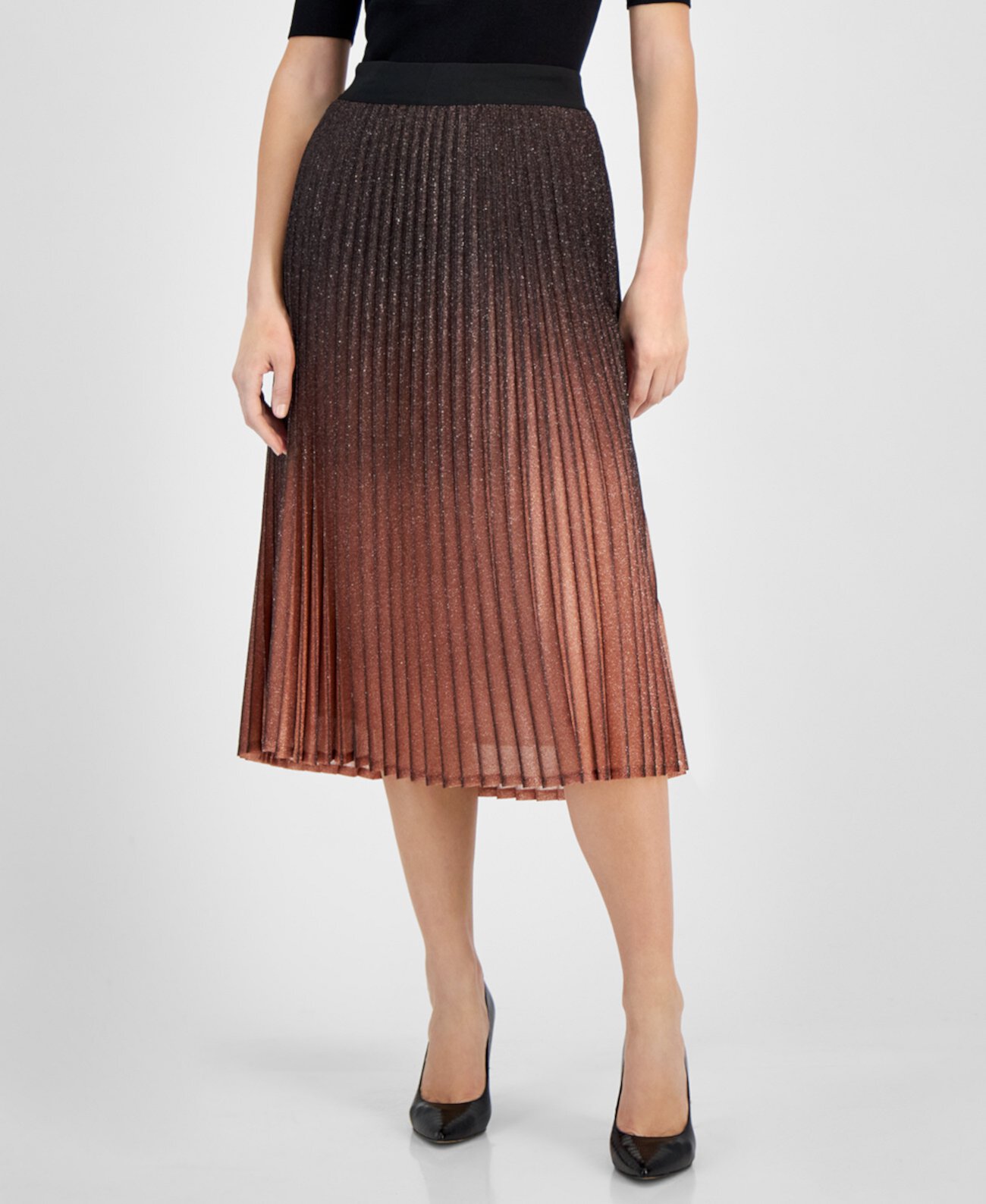 Women's Metallic Gradient Pleated Midi Skirt T Tahari