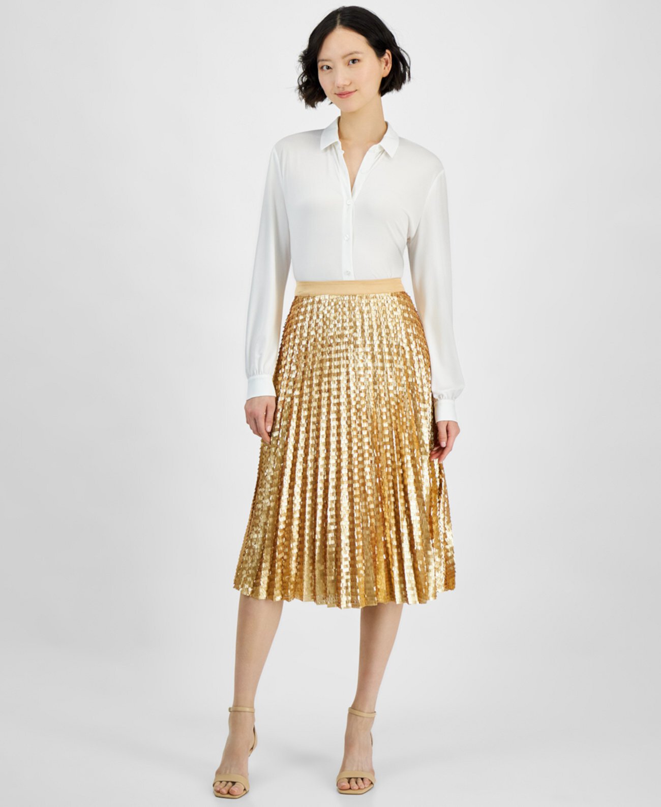 Women's Sequined Pleated Midi Skirt T Tahari