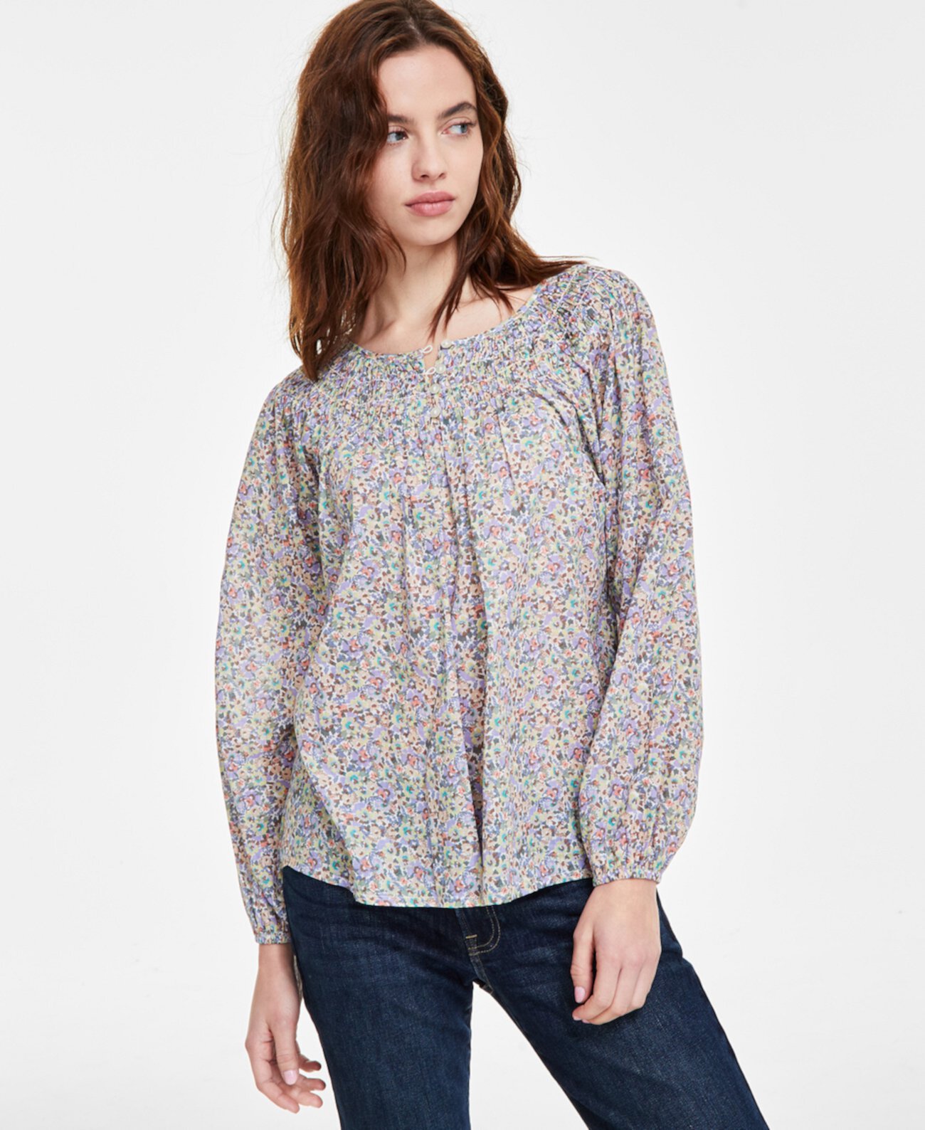 Women's Smocked Long-Sleeve Blouse Lucky Brand