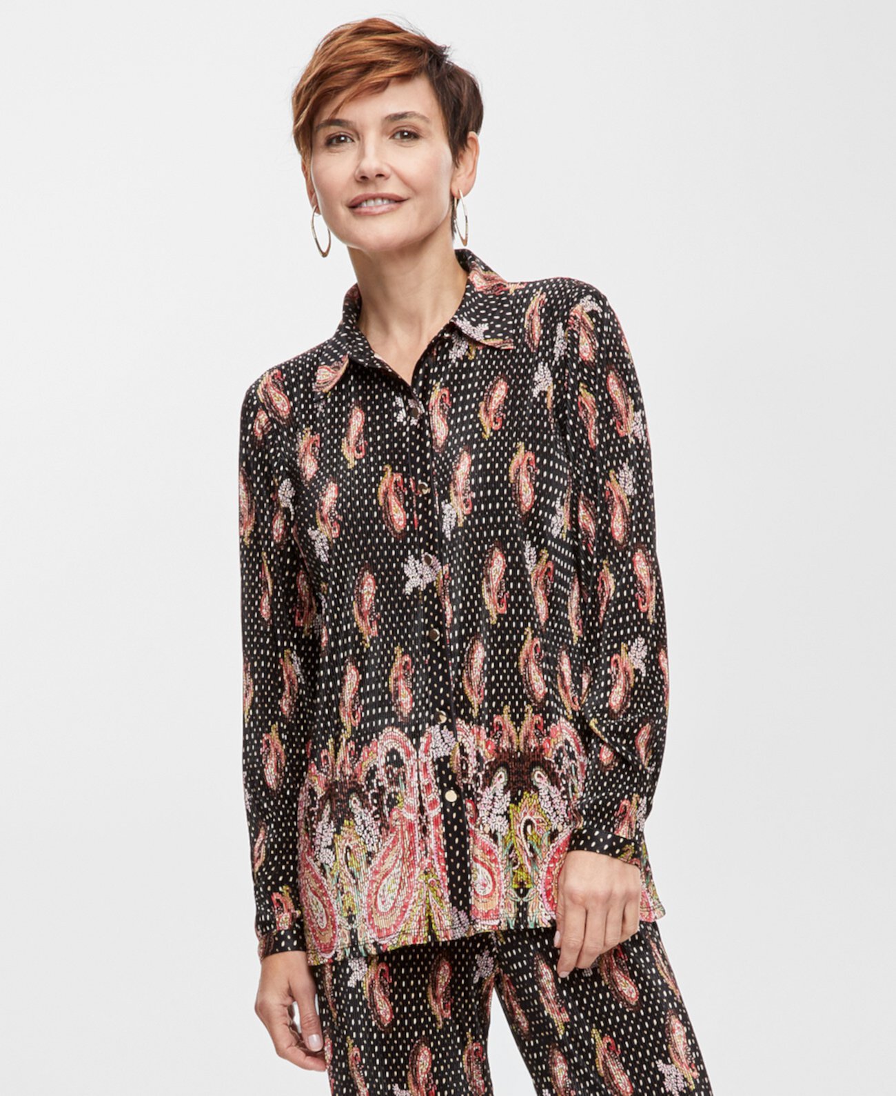 Women's Printed Paisley Plisse Shirt, Created for Macy's J&M Collection