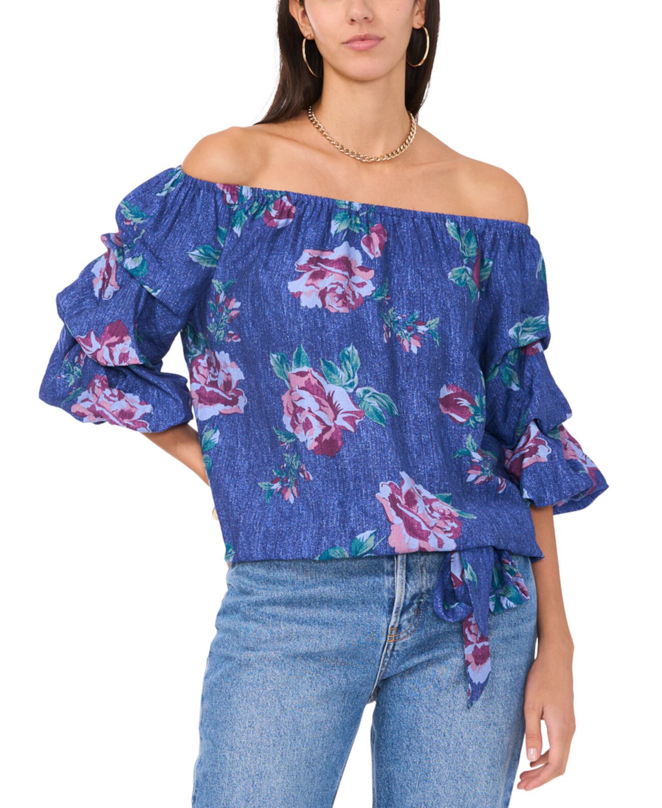 Women's Floral-Print Off-The-Shoulder Top Vince Camuto