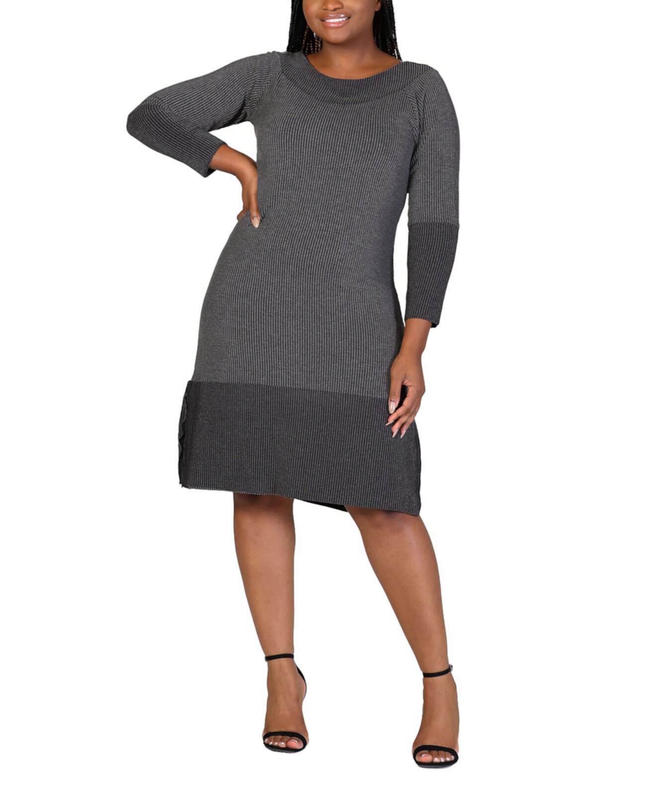 Plus Size Rib Knit Long Sleeve Sweater Dress 24Seven Comfort