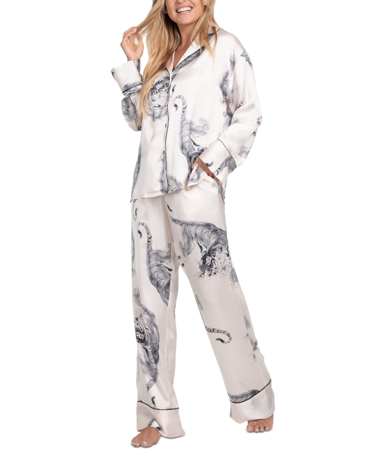 Women's 2-Pc. Satin Printed Pajama Set Midnight Bakery