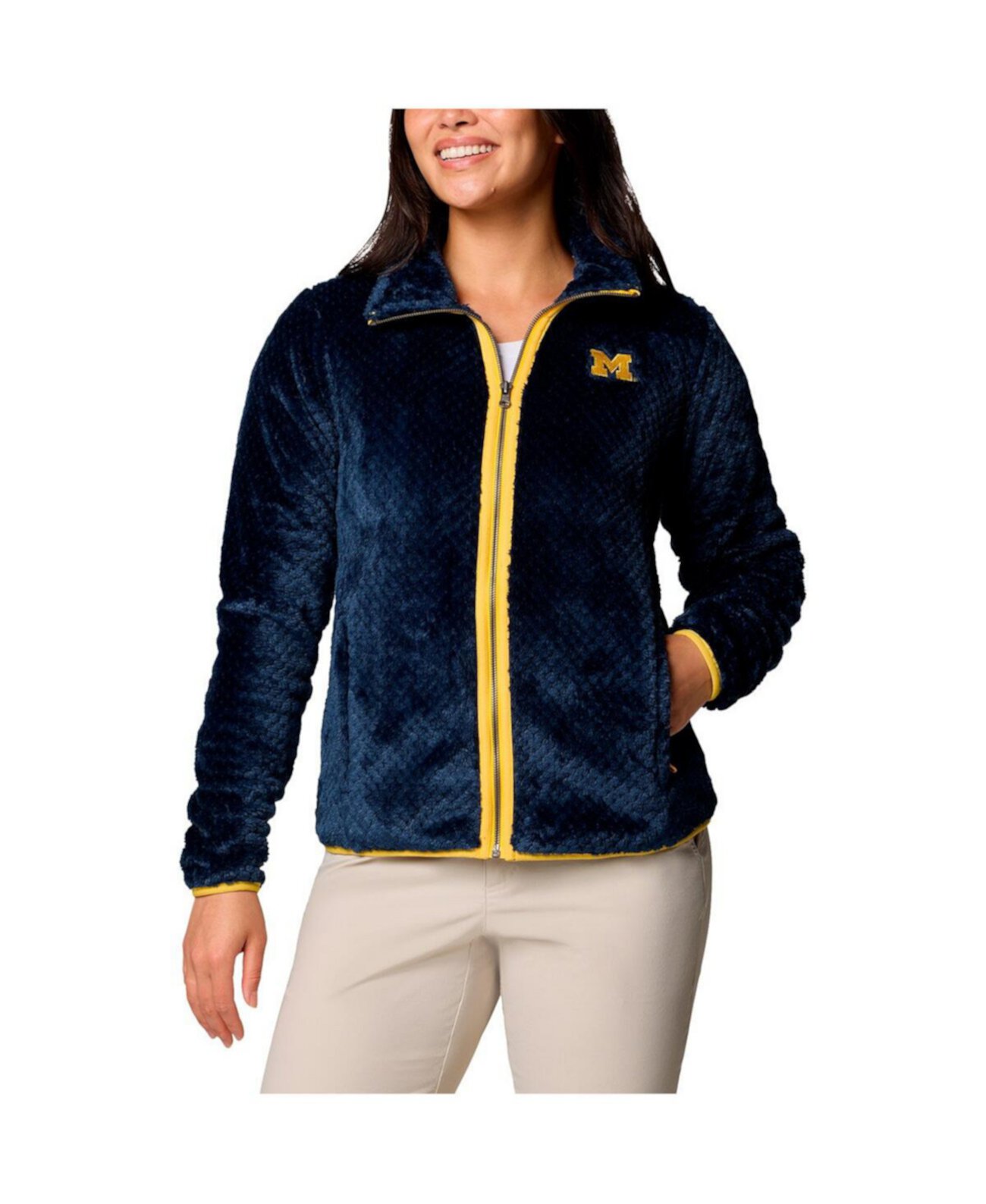 Women's Navy Michigan Wolverines Fireside II Sherpa Full-Zip Jacket Columbia