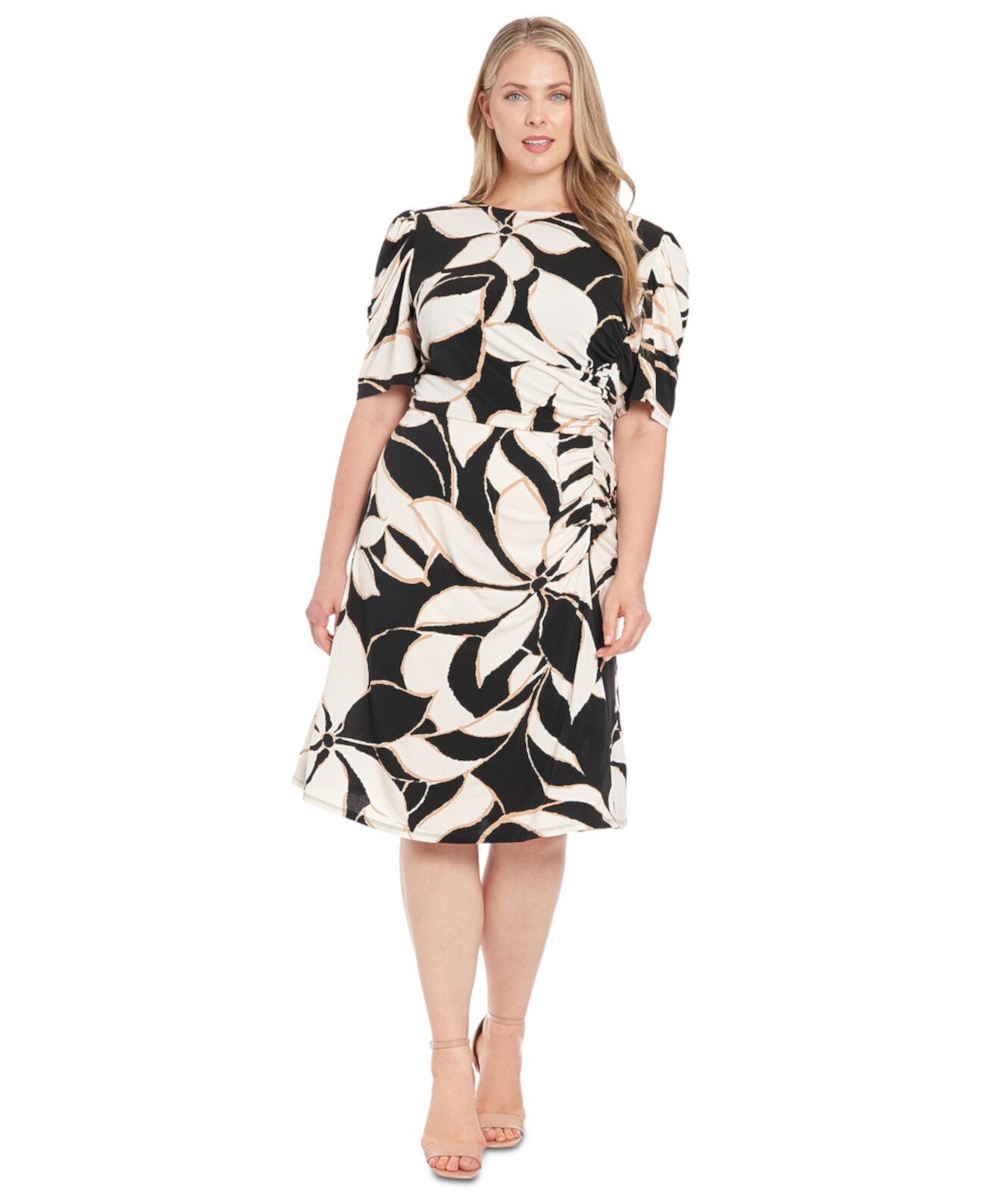 Plus Size Short-Sleeve Floral A-Line Dress London Times