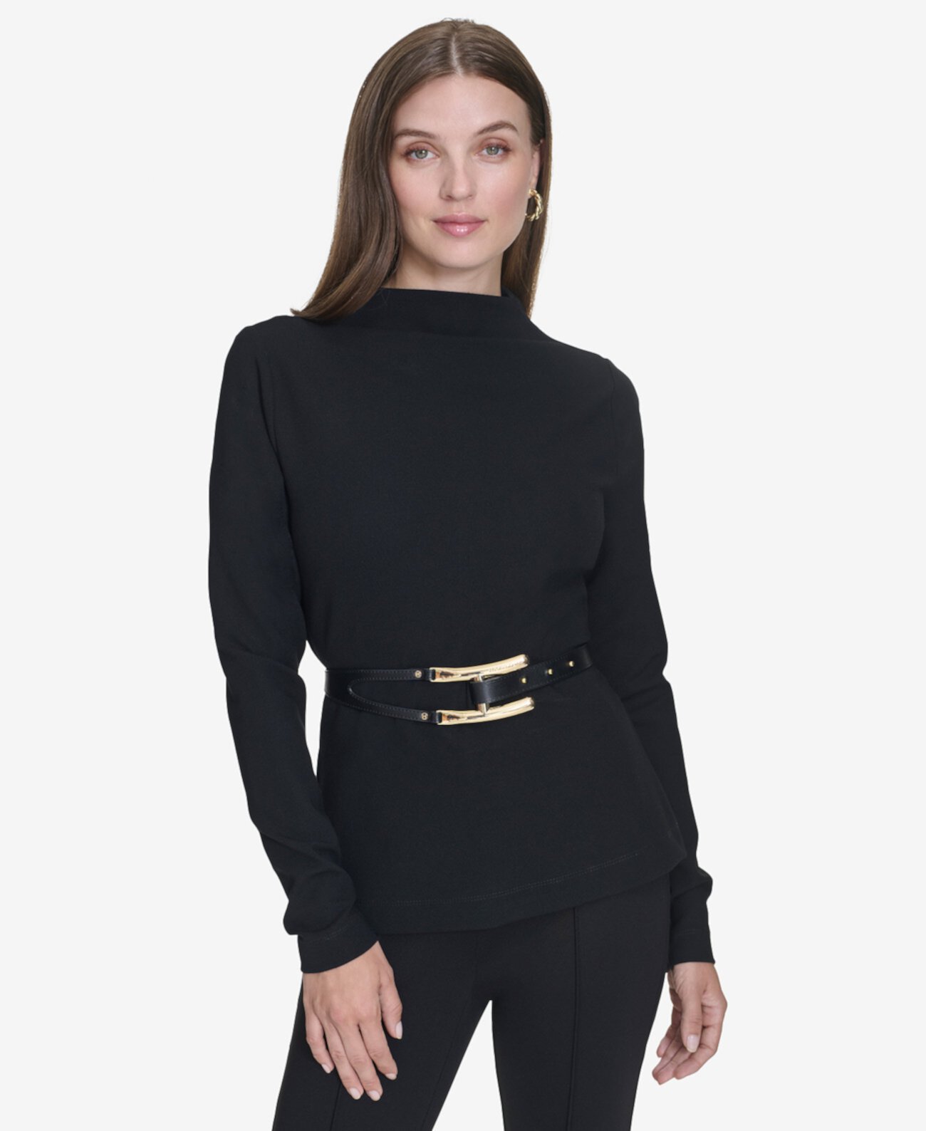 Women's Belted Mock-Neck Top Halston