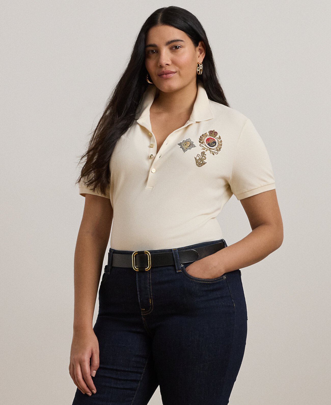 Plus Size Embellished Patch Polo Shirt LAUREN Ralph Lauren