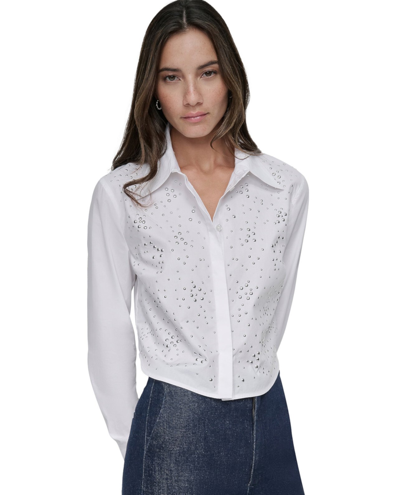 Petite Cropped Button-Front Shirt DKNY