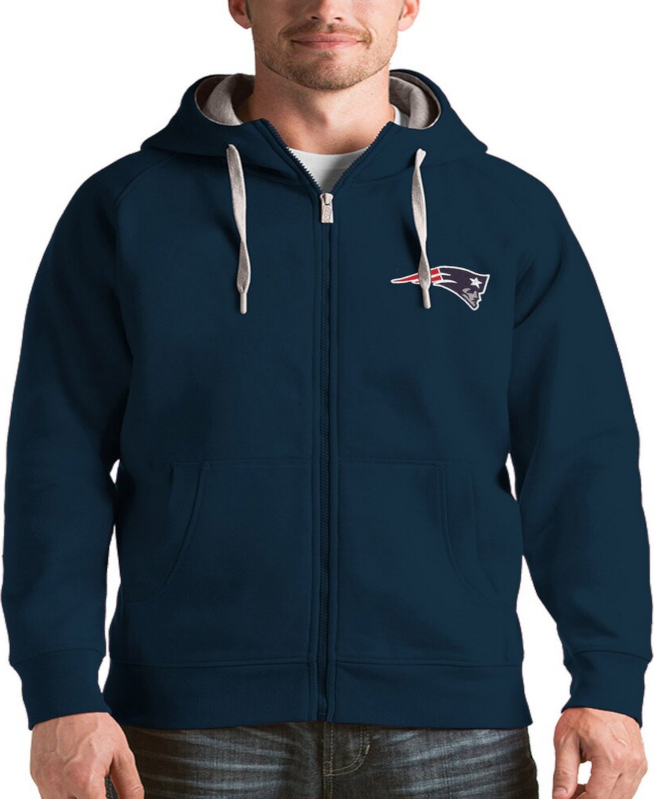 Men's Navy New England Patriots Victory Full-Zip Hoodie Antigua