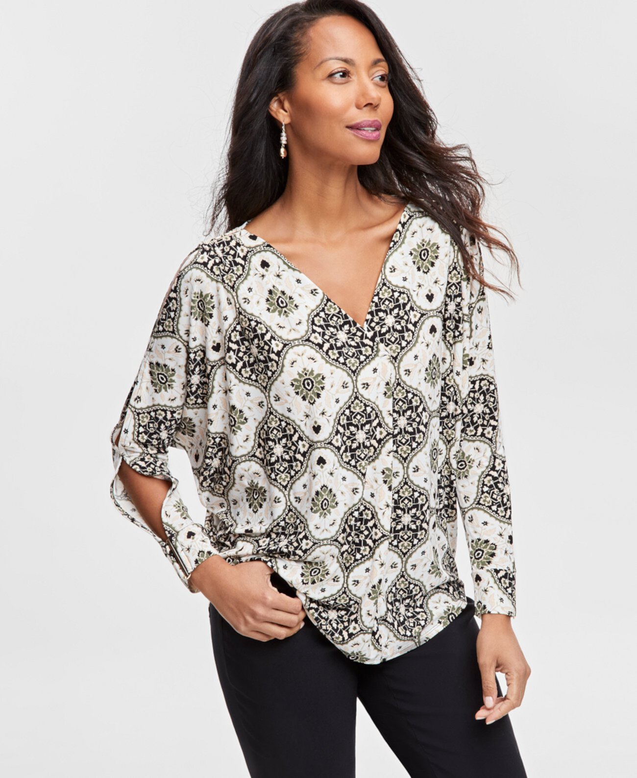 Women's Printed Hardware Dolman Top, Exclusively at Macy's J&M Collection