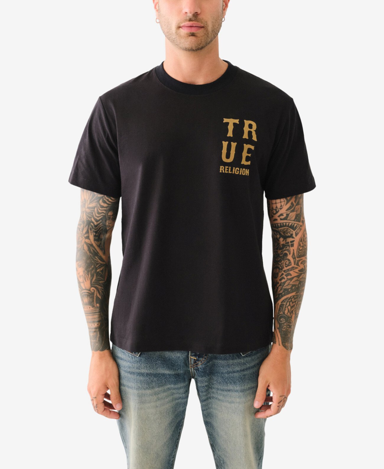 Мужская хлопковая футболка True Religion с флокированным логотипом и свободным силуэтом True Religion