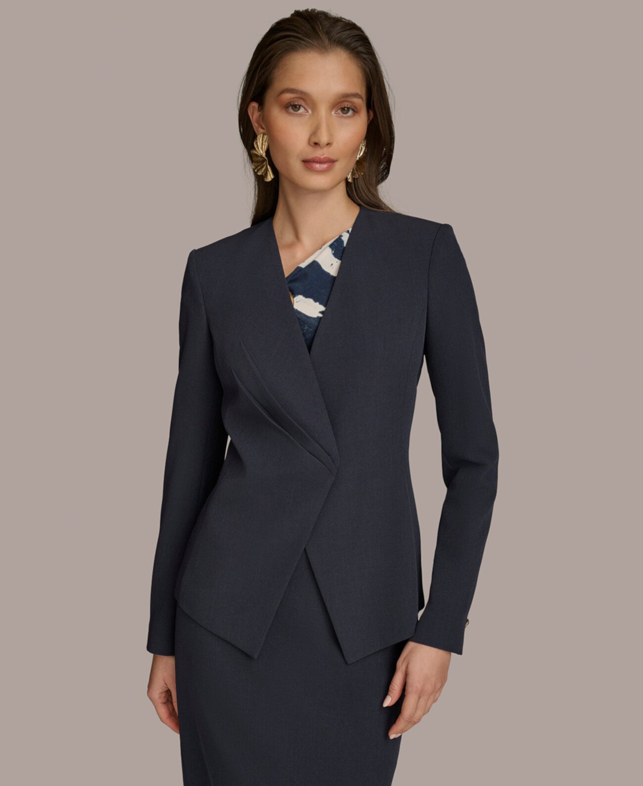 Women's Collarless One-Button Blazer Donna Karan New York