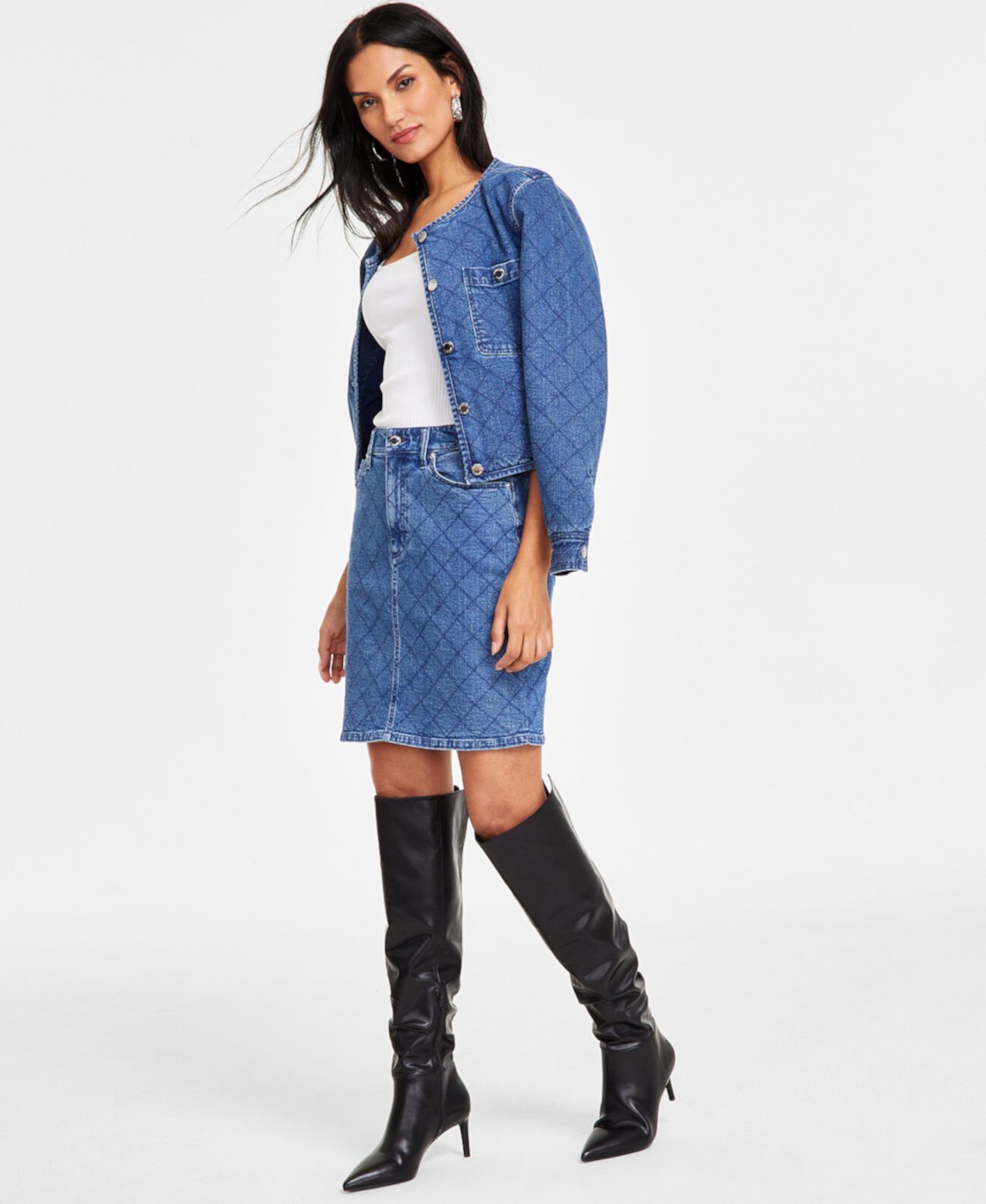 Women's Quilted Denim Skirt, Exclusively at Macy's I.N.C. International Concepts