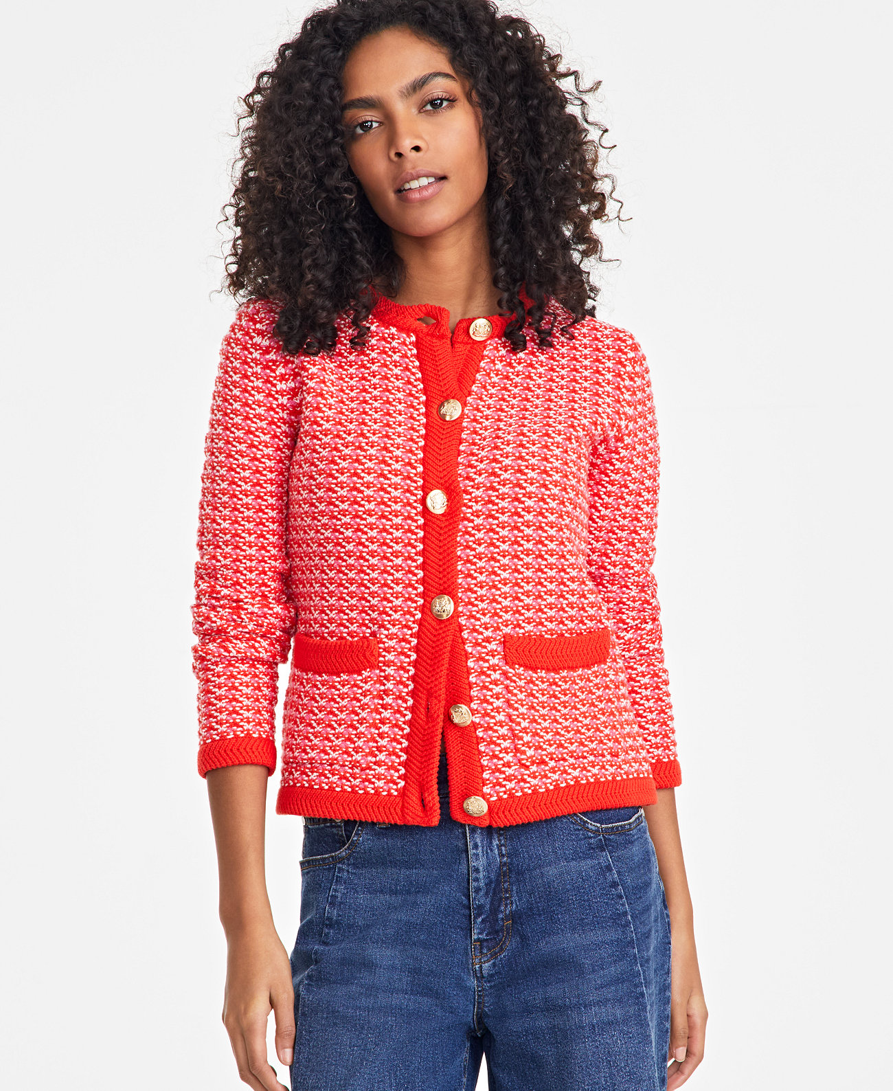 Women's Patterned Jacquard Cardigan, Exclusively at Macy's On 34th