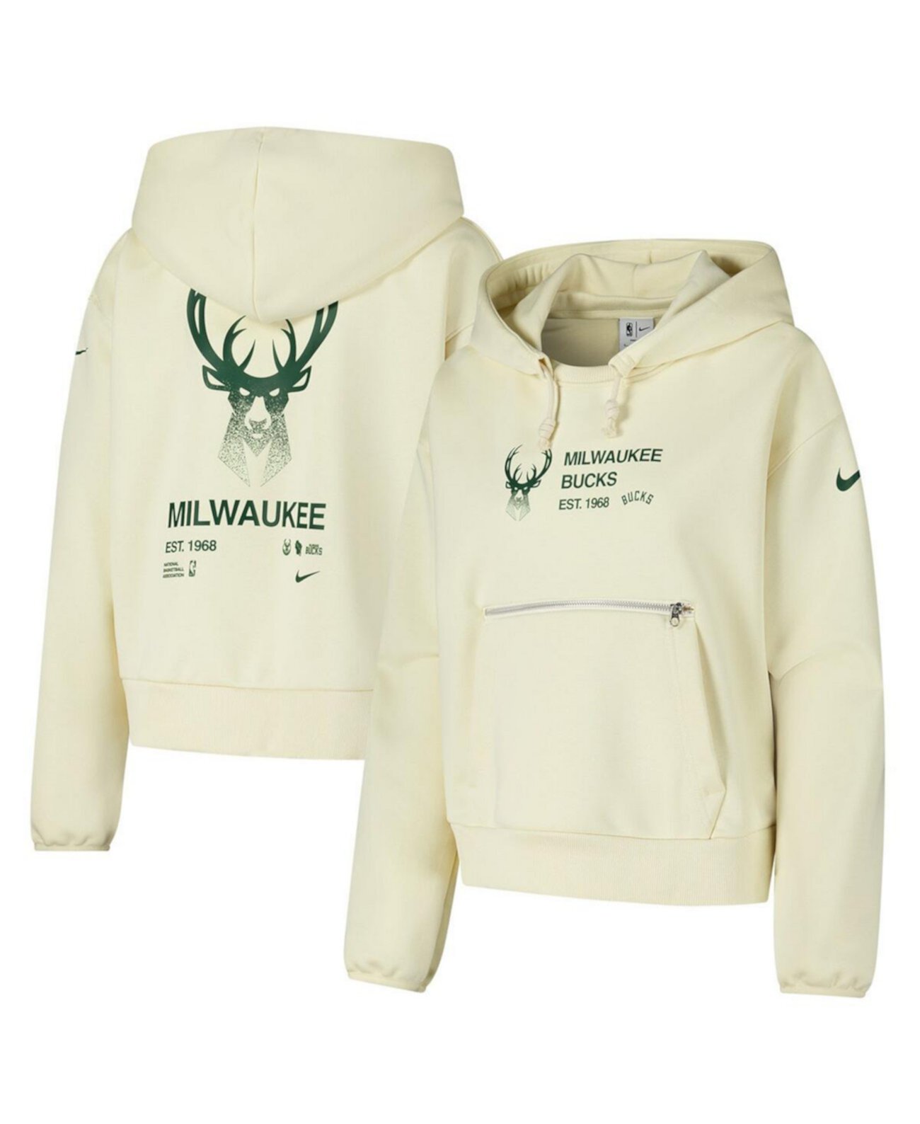 Женское кремовое худи Nike Milwaukee Bucks с длинным рукавом и карманом Nike