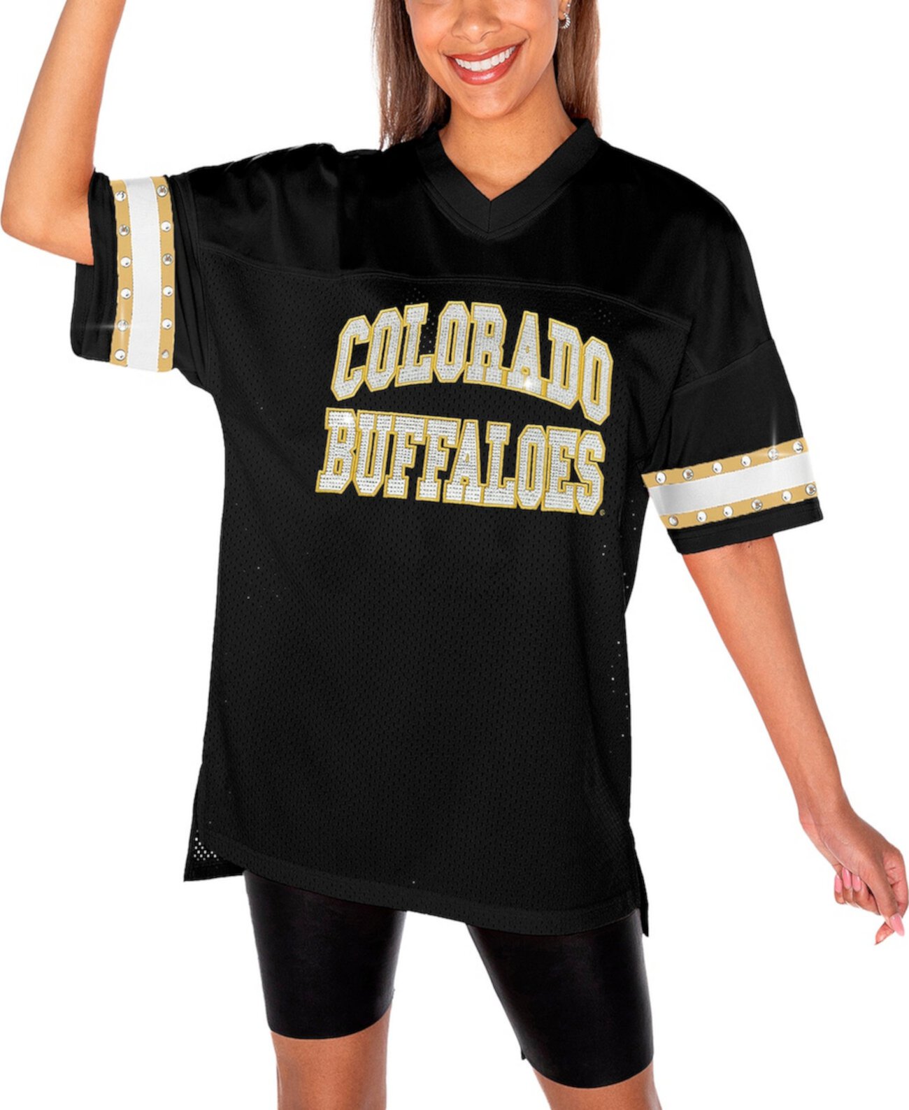 Women's Black Colorado Buffaloes Until Kickoff Rhinestone Fashion T-Shirt Gameday Couture