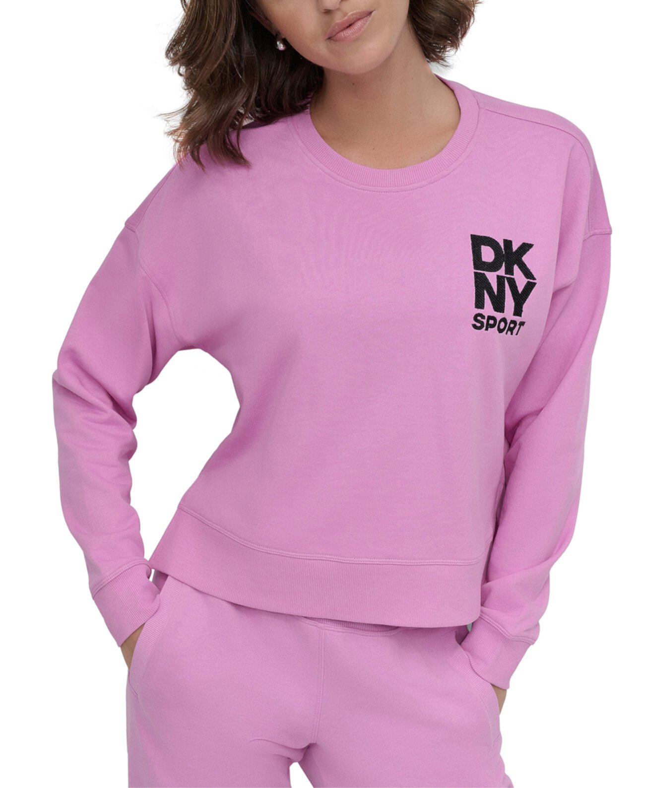 Женская футболка DKNY с вышитым логотипом из кашемира и полиэстера Dkny