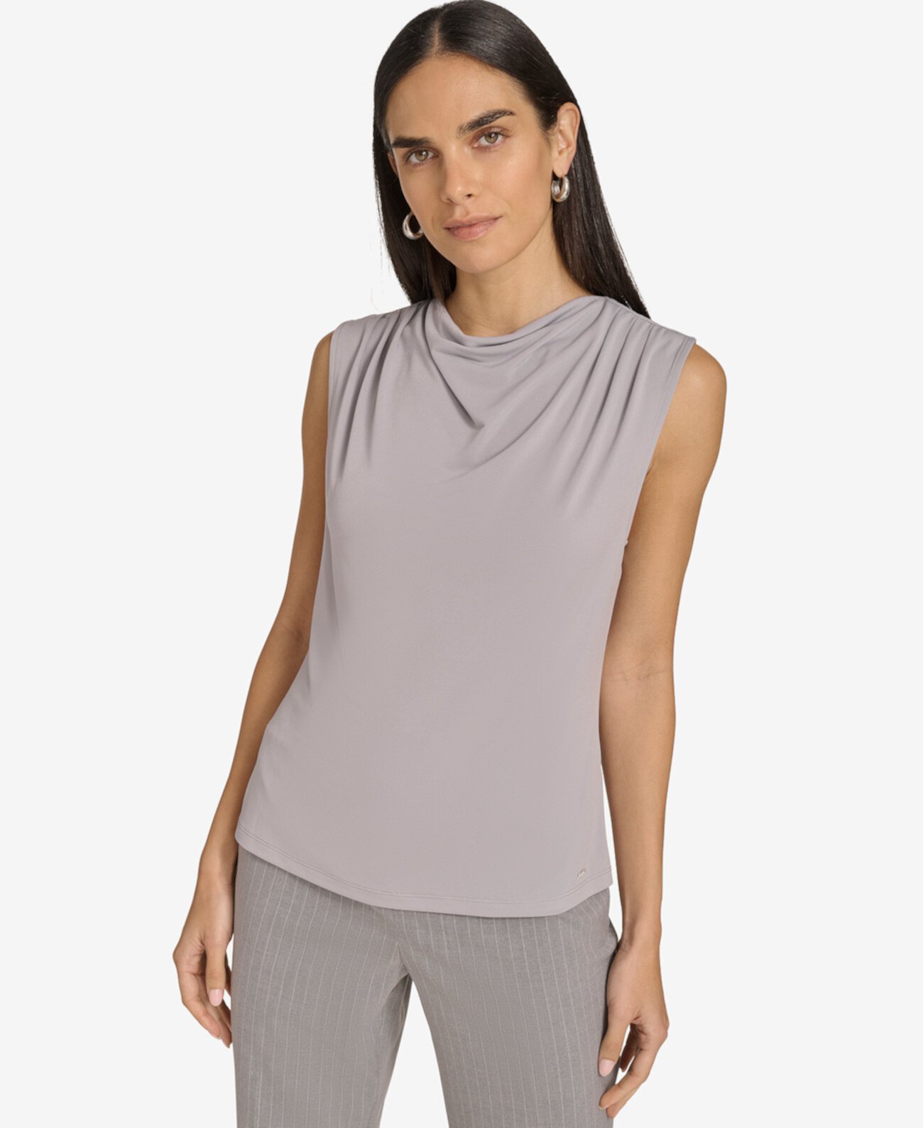 Women's Cowlneck Pleated-Shoulder Top Calvin Klein