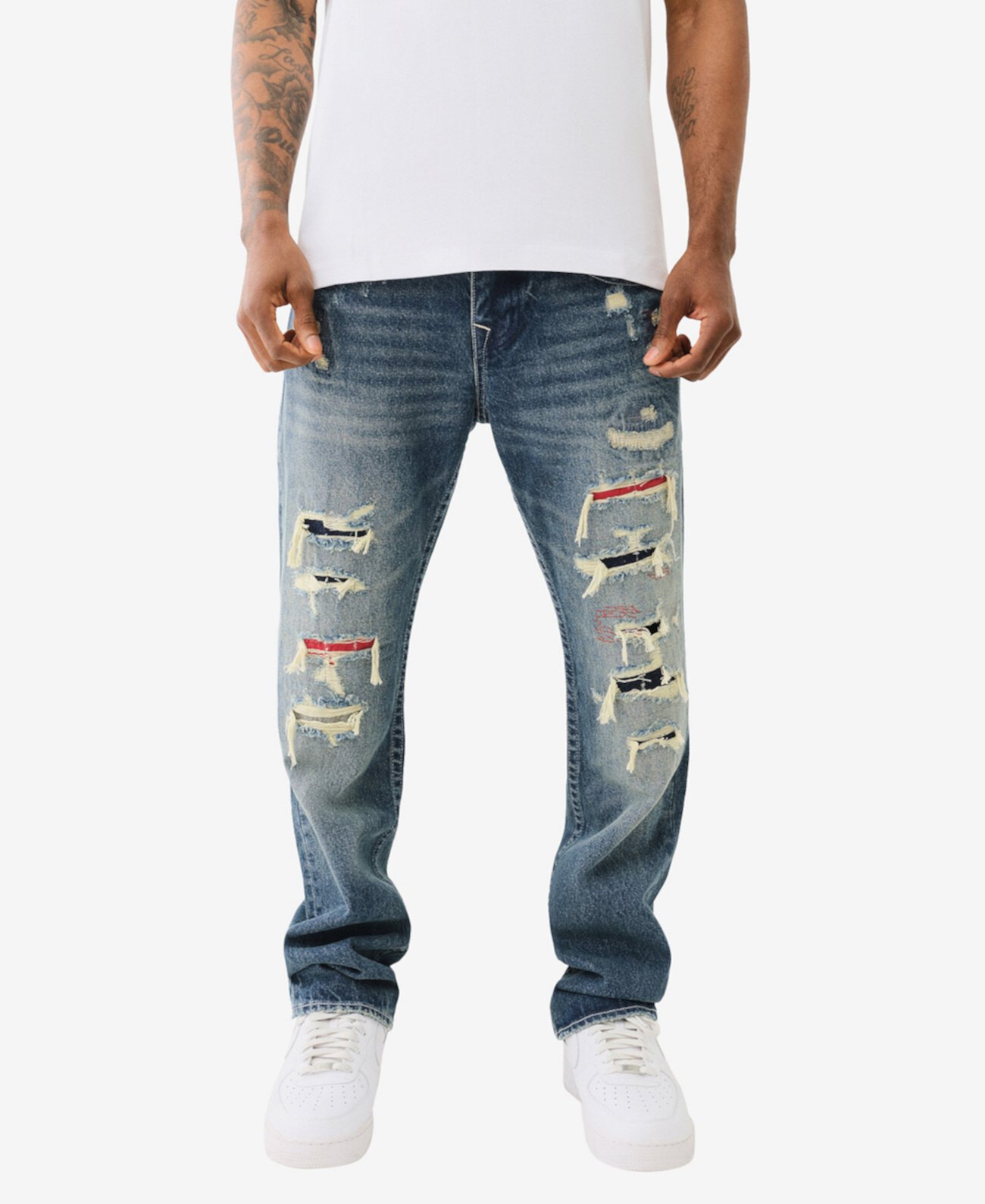 Мужские прямые джинсы True Religion Ricky с потертостями и заплатами, 100% хлопок True Religion