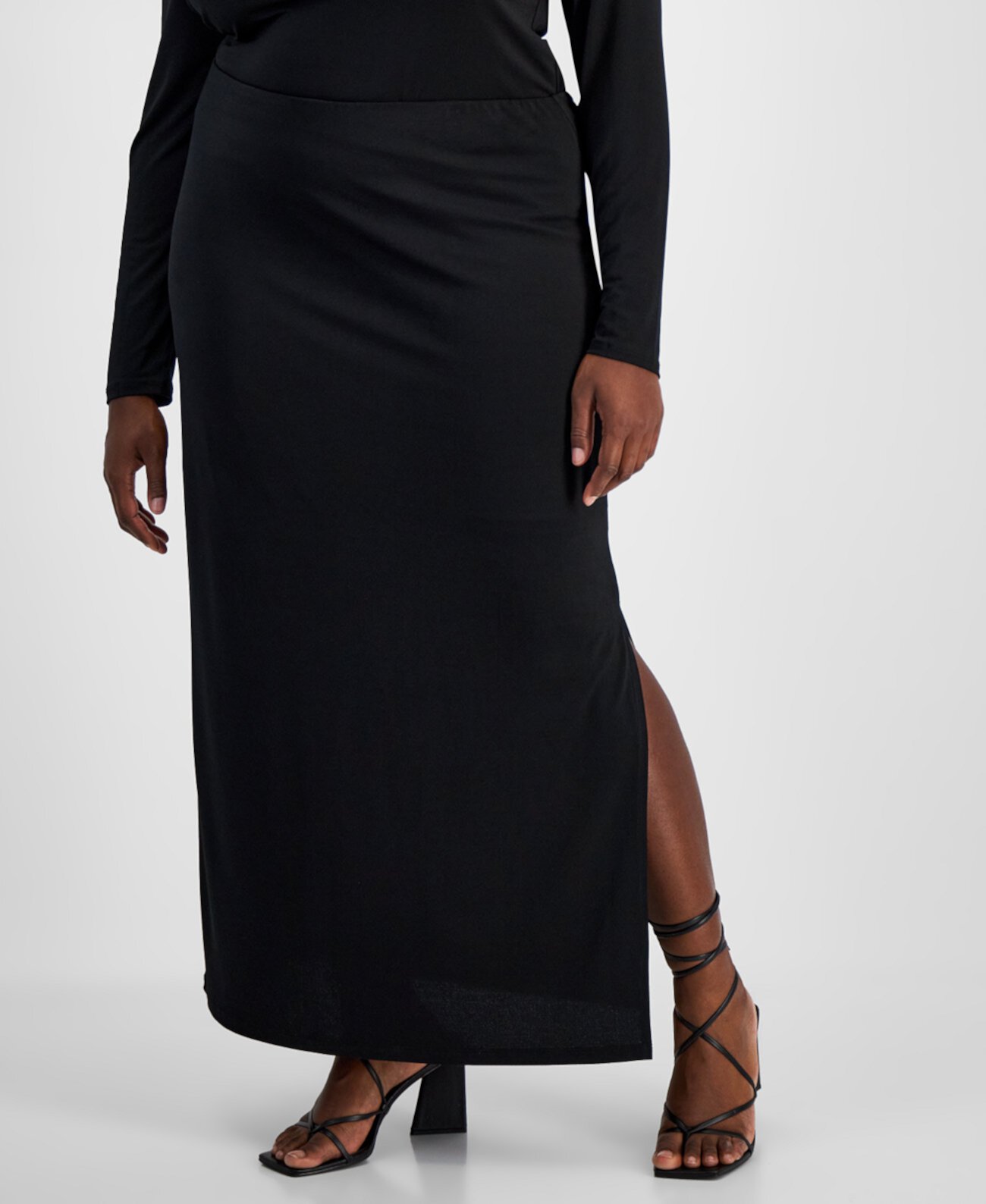 Trendy Plus Size Printed Knit Crepe Side-Slit Skirt, Exclusively at Macy's Bar III