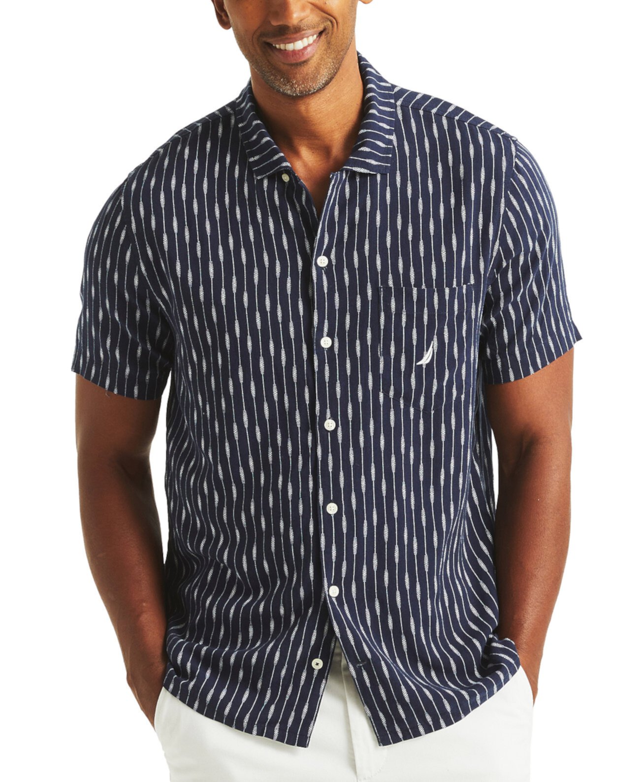 Men's Printed Linen Short Sleeve Shirt Nautica