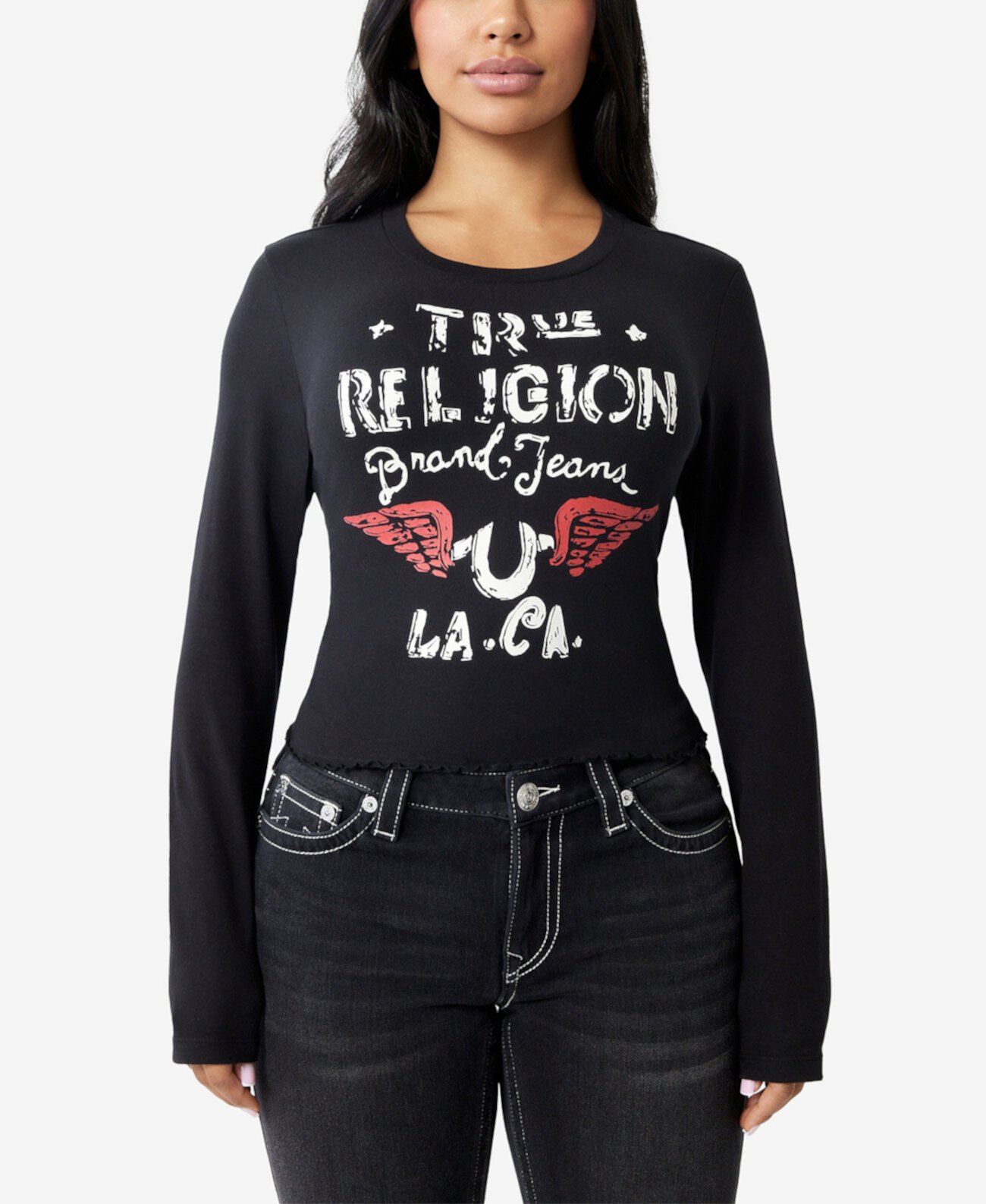 Мужская хлопковая футболка с длинным рукавом True Religion с космическим принтом True Religion