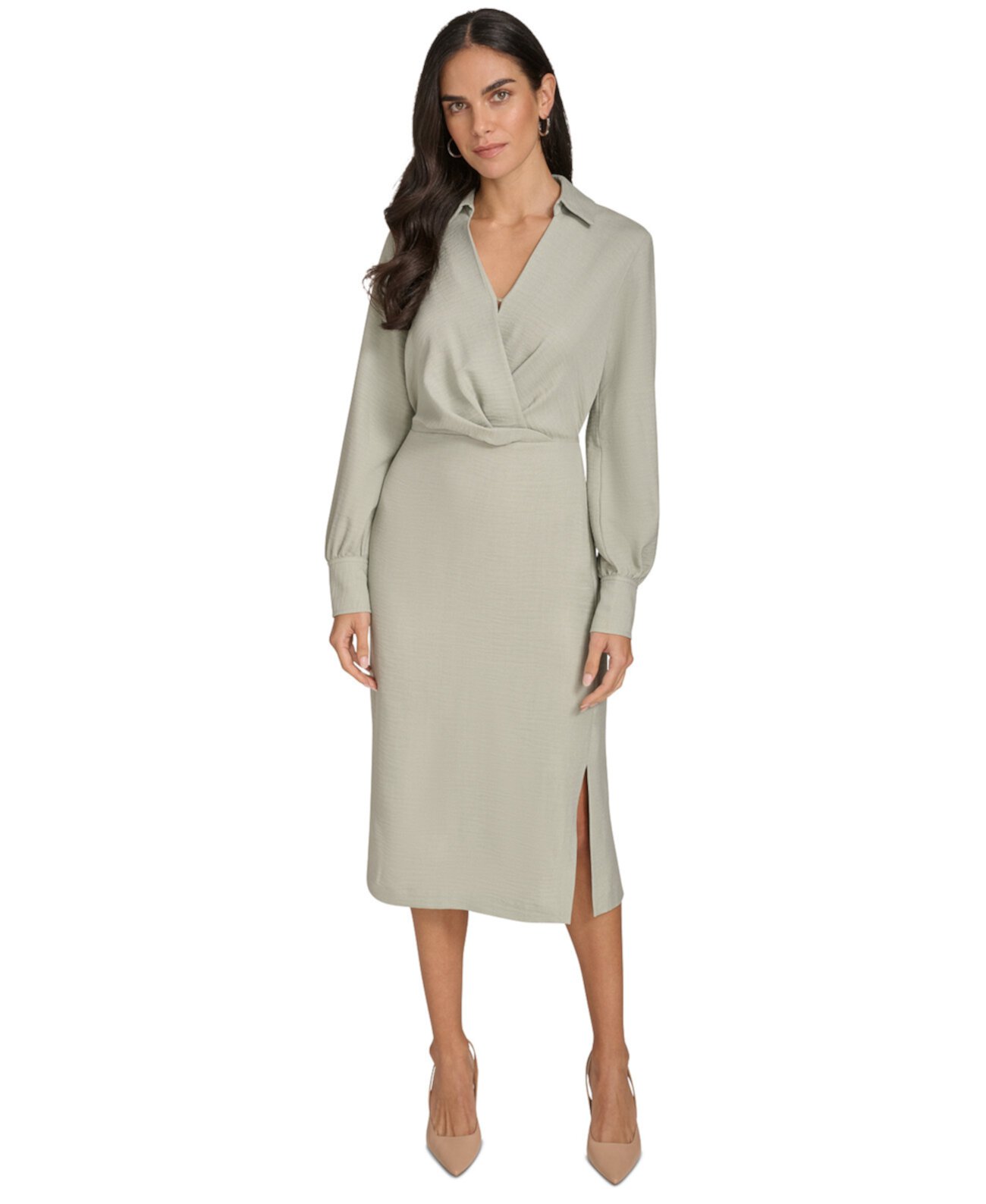 Women's Faux-Wrap Long-Sleeve Sheath Dress Calvin Klein