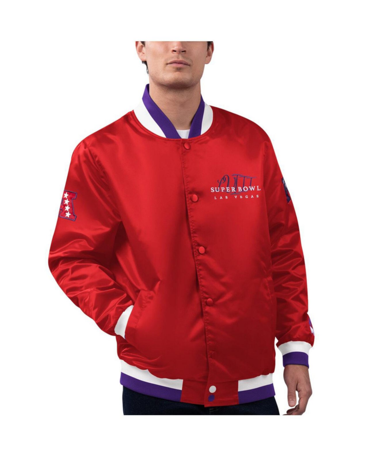 Men's x MSX by Michael Strahan Red Super Bowl LVIII The Fountain Full-Snap Satin Jacket Starter