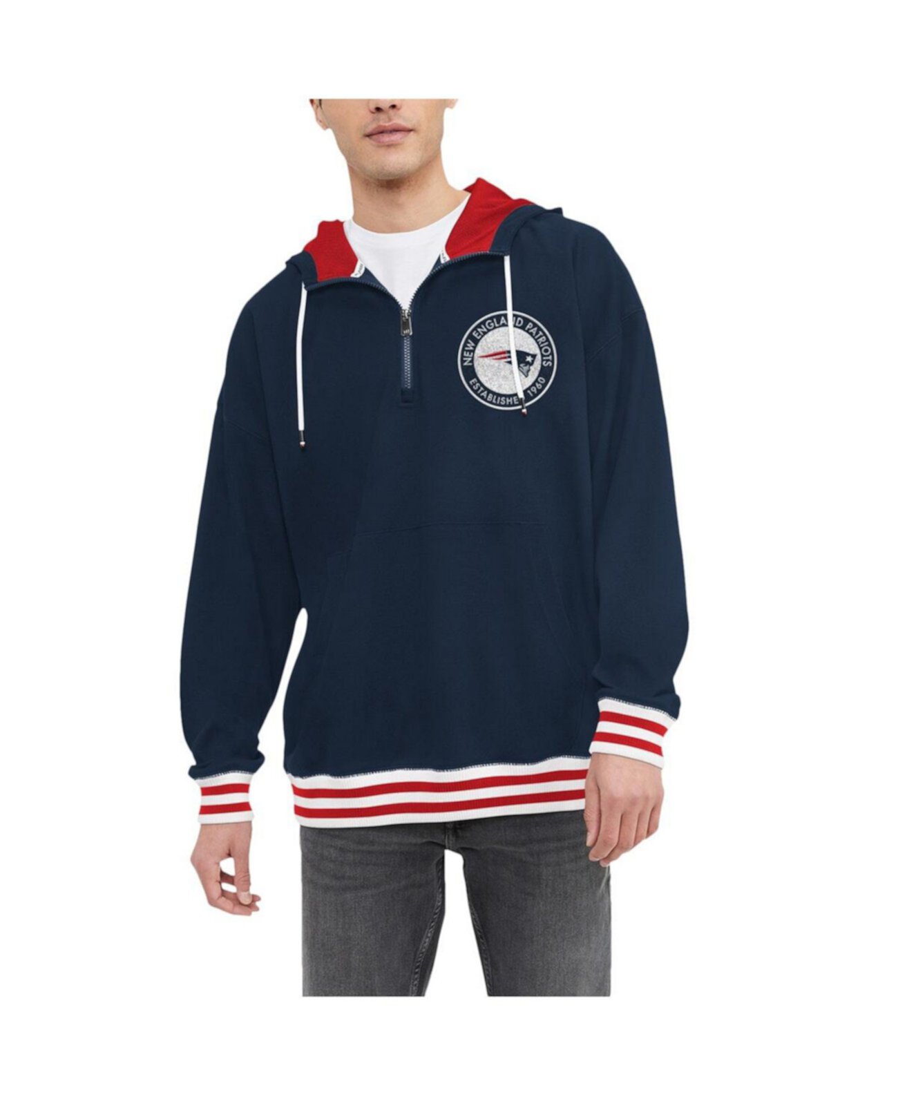 Men's Navy New England Patriots Aaron Quarter-Zip Hoodie Tommy Hilfiger