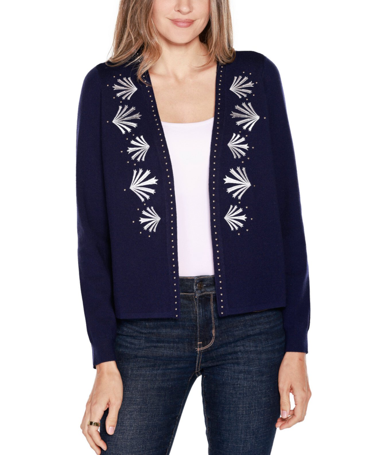 Women's Black Label Embroidered Open-Front Cardigan Sweater Belldini