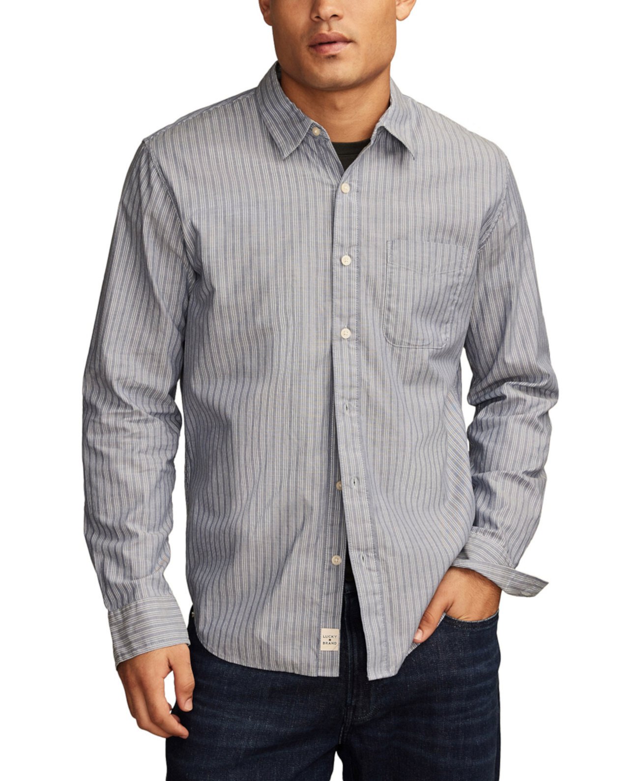 Men's Striped San Gabriel One Pocket Long Sleeve Shirt Lucky Brand