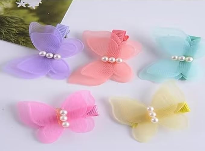 5pcs Multicolour Stochastic Dog hair clip bow,Butterfly with pearl Style hair clip barrette for Girls Cat Dog Puppy Hair Bowknot Grooming Accessories Attachment photo prop Apparel and Accessories PurYupearl