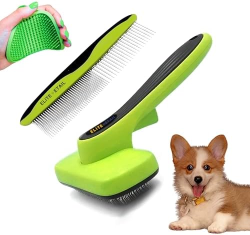 ELITE ETAIL Self Cleaning Pet Hair Brush with Additional Comb and Bath Brush - Skin Friendly Pet Grooming Kit for Dogs and Cats, Detangling, Deshedding, and Bathing Tools for All Fur Types. 7 in long Generic