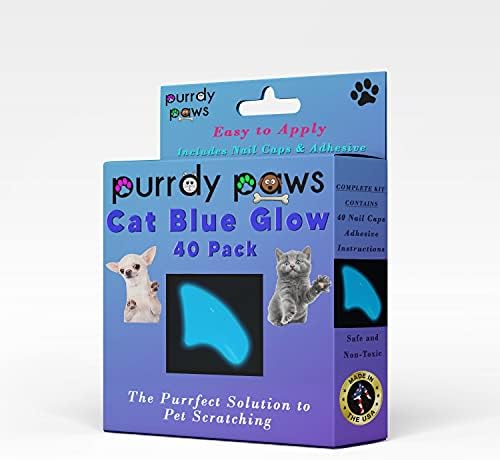 40 синих светящихся в темноте накладок для когтей кошек с клеем Purrdy Paws