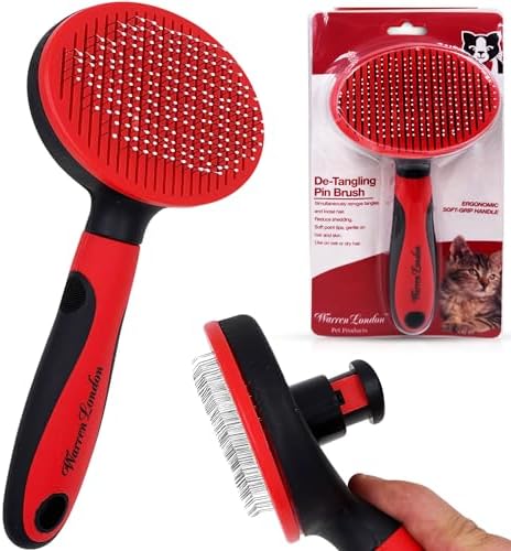 Warren London Cat Pin Brush | Ergonomic Grip with Fur Ejector | Kitten & Cat Deshedding & Detangling Brush | Soft Bristles for Rabbits, Ferrets & Dogs Warren London