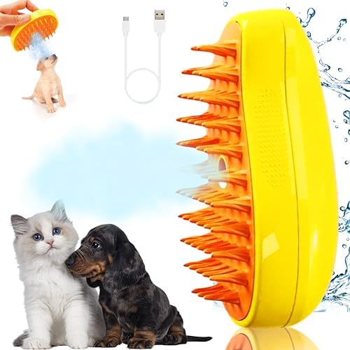 3-in-1 Self-Cleaning Steam Brush for Pets - Removes Loose and Tangled Hair, Multifunctional Design for Cats, Yellow Generic