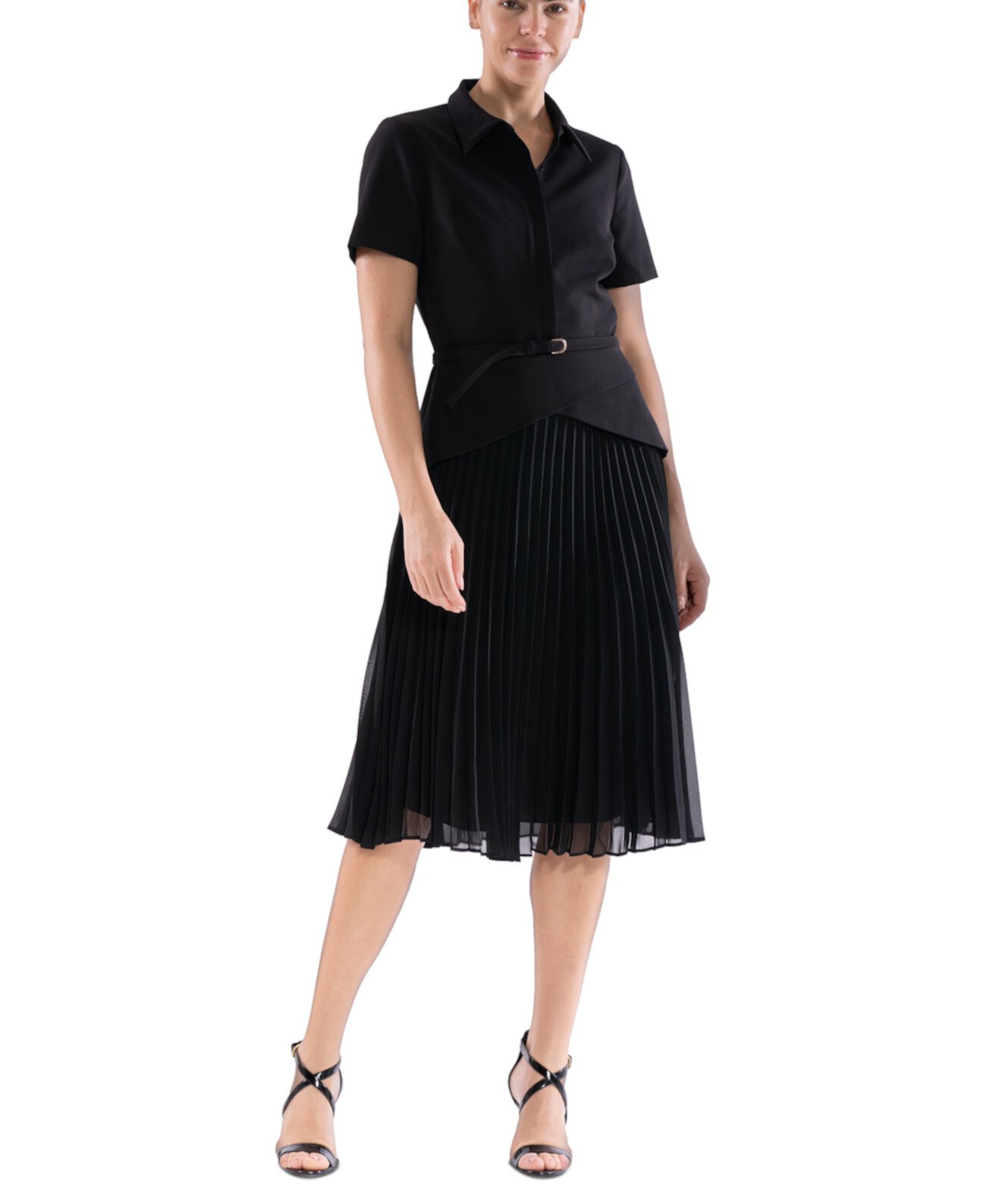 Women's Mixed-Media Pleated Midi Dress Julia Jordan