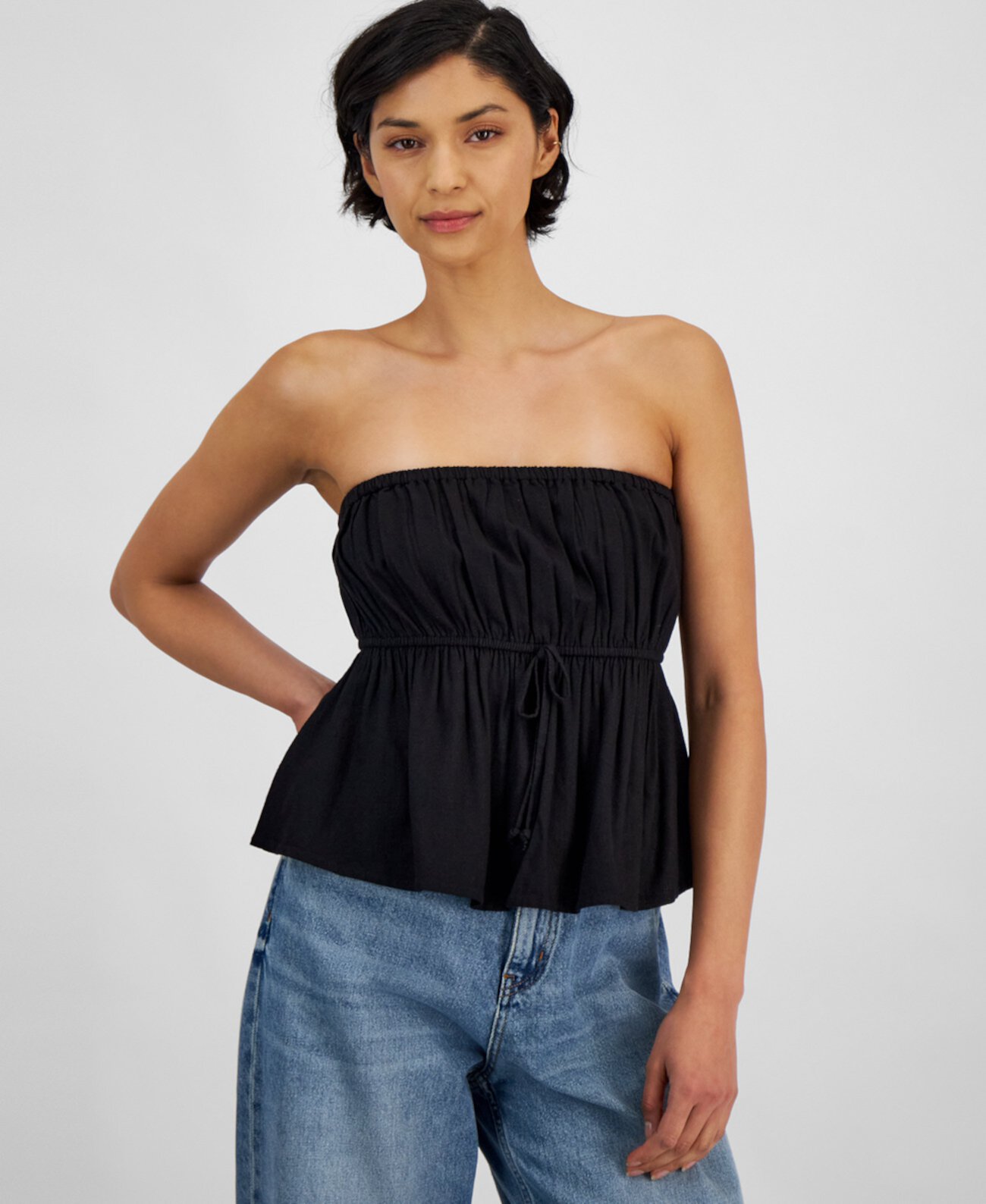 Women's Linen-Blend Strapless Tie-Front Top, Created for Macy's And Now This