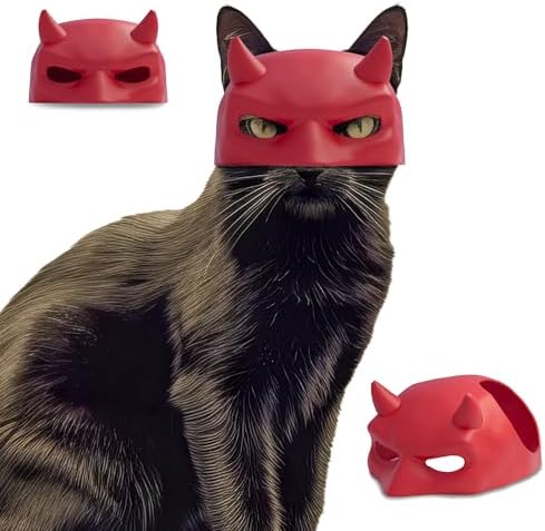 BIANCO Handmade Devil Red BatCat Mask Cosplay, Red Bat Style Cat Mask, Halloween Mask Hat for Cats, Pet Costume Accessory, Fun and Adorable Cosplay Mask for Cats, Red Devil CatBat, Cat Apparel (Medium) Handmade