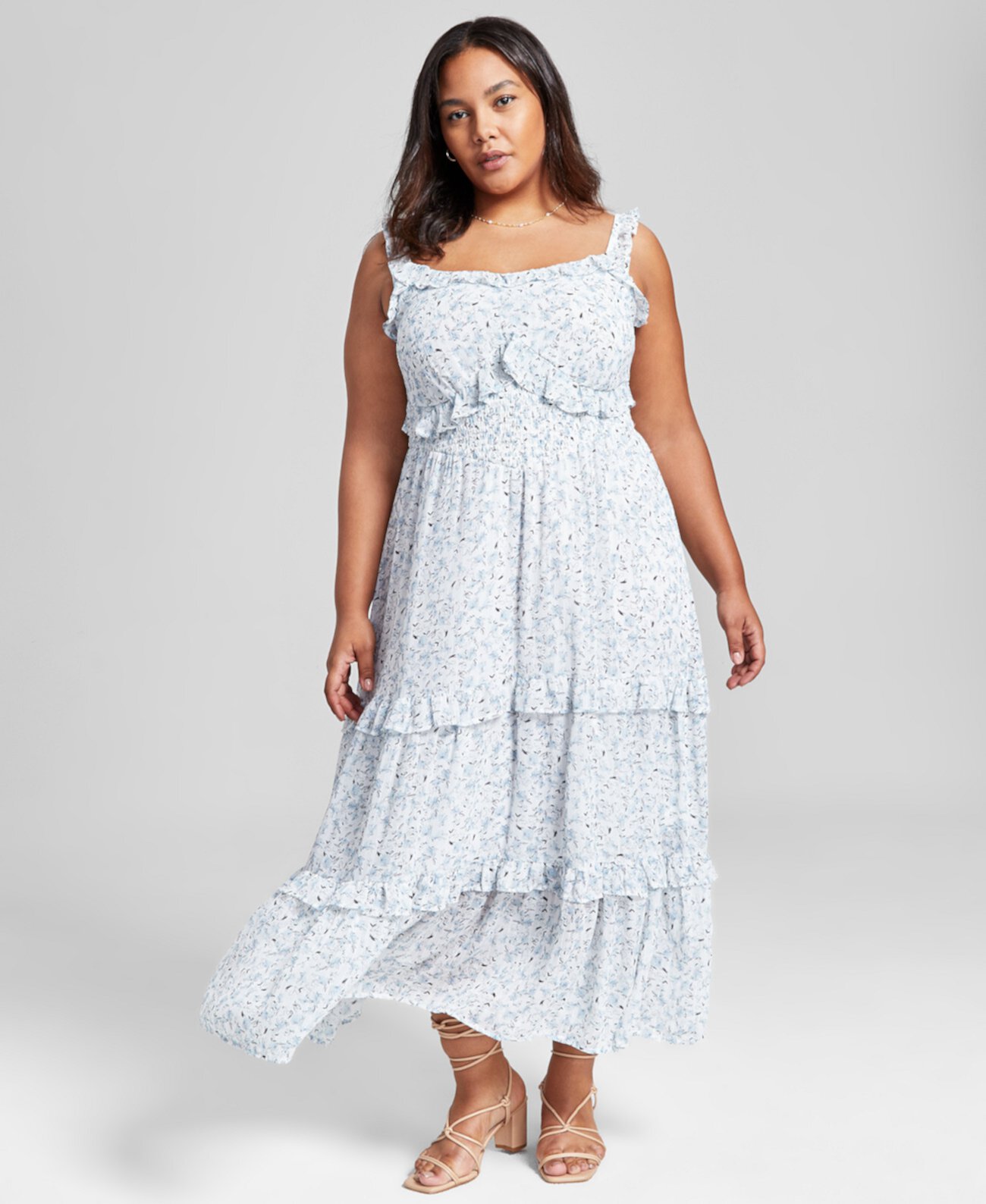 Plus Size Printed Tiered Ruffle Dress, Created for Macy's And Now This