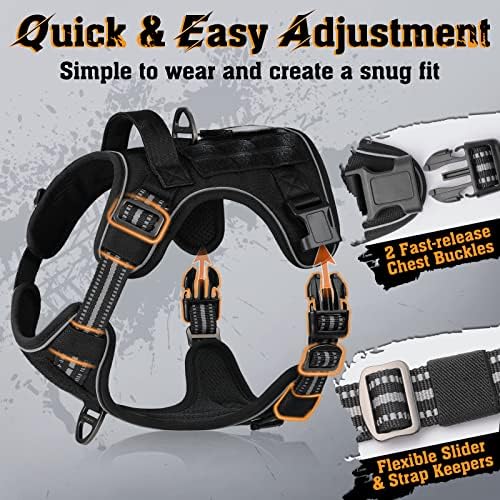 rabbitgoo Dog Harness Small Sized No Pull, Tactical Service Dog Vest with Molle and Control Handle, Adjustable and Reflective Military Pet Harness for Easy Walking and Training, Black, S Rabbitgoo