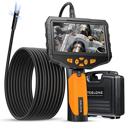 Triple Lens Endoscope Camera, Teslong Industrial Borescope Inspection Camera with Light, 16.5ft Flexible Automotive Scope Camera Snake Probe, Home Waterproof Fiber Optic Bore Cam for Sewer(5" IPS LCD) Teslong