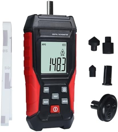 Digital Tachometer, 2-in-1 RPM Tachometer Handheld Contact 3~19999RPM & Non-Contact 3~99999RPM RPM Meter with 4 Contact Probes,Backlight RPM Tachometer for Small Engines JuviPerpric