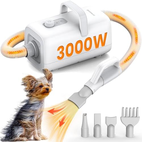 oneisall Dog Dryer,3000W High Velocity Dog Hair Dryer,Quiet Dog Blow Dryer with Adjustable Airflow&Cycling Heating,Dog Dryer for Pet Grooming with 8.86ft Long Hose,Ideal for Quick&Efficient Drying Oneisall