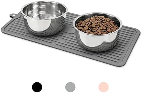 Pet Placemat for Dog and Cat, Anti-Slip Waterproof Dogs Feeding Mat Prevent Food and Water Overflow, Bowl Mats Suitable for Medium and Small Pets, Beige, Silicone Ptlom