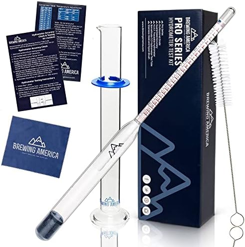 Brewing Hydrometer Alcohol Tester Kit: USA-Made Beer & Wine American-Made Specific Gravity ABV Test Pro Series Traceable & Borosilicate Glass Test Tube Jar & Brush Brewing America