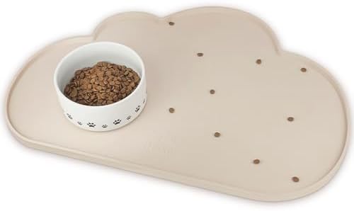 Silicone Pet Feeding Mat for Dogs and Cats, High-Lips Pet Placemat Non-Slip Waterproof Bowl Mats Prevent Food and Water Overflow, Puppy Dish Tray Mat Suitable for Small Medium Large Pets, Beige Ptlom