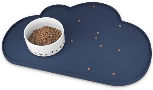 Silicone Pet Feeding Mat for Dogs and Cats, High-Lips Pet Placemat Non-Slip Waterproof Bowl Mats Prevent Food and Water Overflow, Puppy Dish Tray Mat Suitable for Small Medium Large Pets, Navy Ptlom